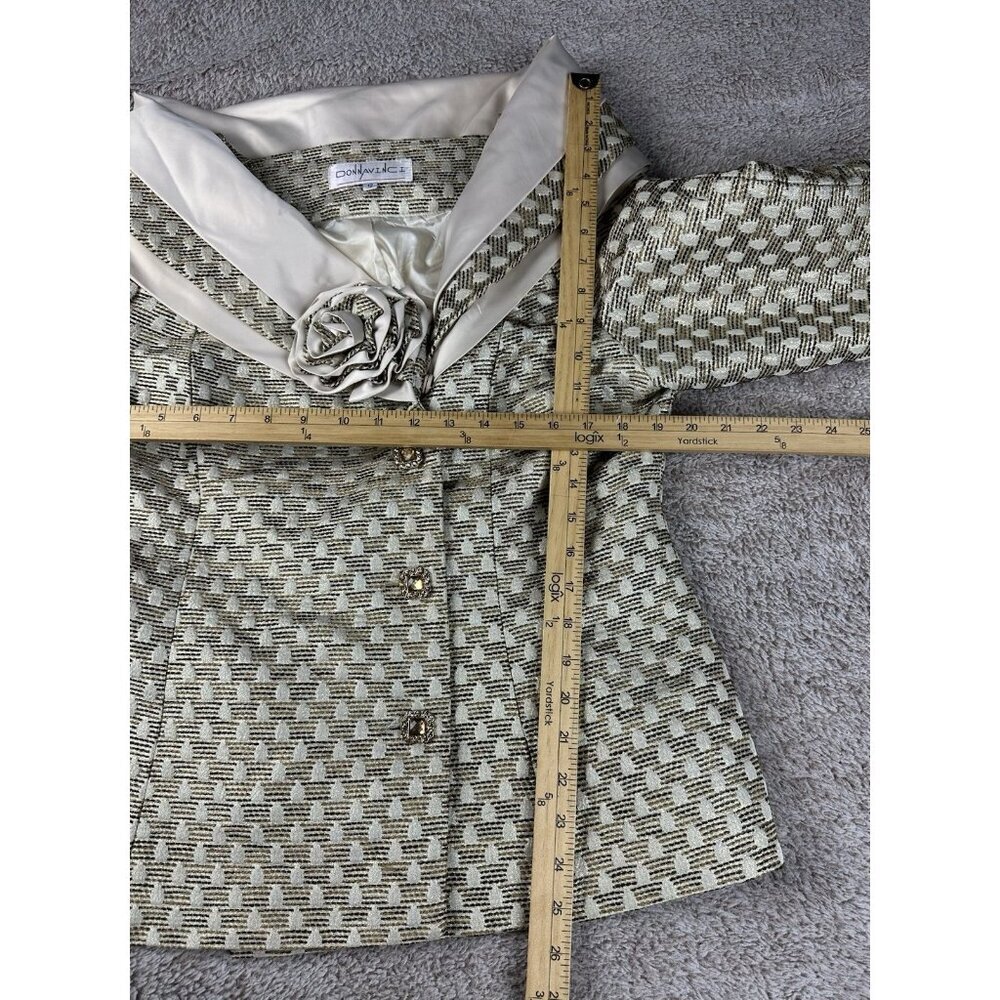 Donna Vinci Champagne Gold Church Suit Jacket Floral Rosette Jewel Button Sz 12 - Picture 5 of 16